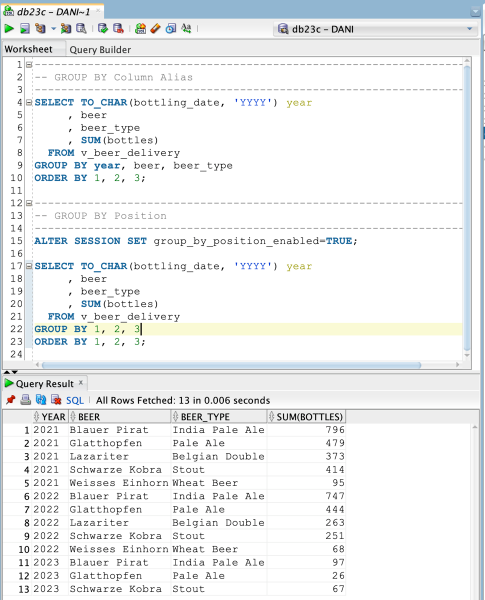 GROUP BY in Oracle 23c